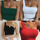 Women Lady Female One Shoulder Crop Tops Sleeveless T-Shirt Tank Tops Summer Beach Vest Bare Midriff Summer Fashion