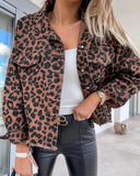 Zingj Women's New 2024 Autumn / Winter Leopard Print Denim Jacket