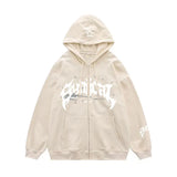 New Retro Zipper Sweater Gothic Letter Star Hoodie Trendy Men's Casual Outer