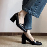 Zingj Jane High Heels Women's Fall 2023 New Thick Heel Square Head Black Small Leather Shoes With Shallow Single