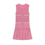 Women's Clothing 2025 Summer New College Wind Age Reduction Wide Fold Knitted Mini Dress