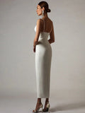 New Summer Women White Bodycon Bandage Dress Sexy V Neck Spaghetti Strap Club Celebrity Evening Runway Party Long