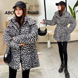 Cotton-Padded Coat Female Medium Long Style 2024 Winter Korean Version Of The Thick Foreign Style Down Cotton-Padded Suit With Leopard Print Chic Cotton-Padded Coat-Outfit