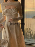 Piece Dress Set Women Casual Floral Strap Midi Dress Party Female Sweet Fairy Elegant One Piece Dress Korean 2022 Summer