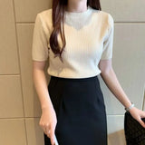 Basic Short Sleeve T-shirts Women 2022 Summer Solid O-neck Thin Knitting T Shirts Woman Korean Slim Fit Ribbed