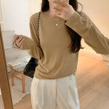 Color Round-Neck Corduroy Long-Sleeved T-Shirt Women's Autumn New Basic Bottomed Shirt With Thin