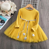 Girls Long Sleeves Dress Sequins Star Party Princess Dress Children's Casual Clothing Winter Daily Clothes Vestido