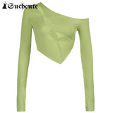 SUCHCUTE Hollow Out Aesthetic Women T Shirts Harajuku Casual Streetwear Outfits Long Sleeve Slim Sexy Cropped Tops Solid