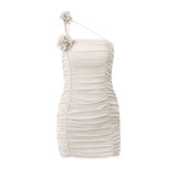 Zingj Summer New Women's Dress Sexy Pure Desire Hot Girl Flower Decoration Pleated Sling