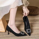 Zingj High Heels Women's 2024 Spring Autumn New Classic Square Buckle Rhinestone High Heels Elegant Commuter Women's Single Shoes Tide-Outfit