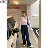 tage High Waist Do Old Women's Jeans Loose Fashion Dark Blue Women Wide Leg Straight Pants Casual Ladies Mopping