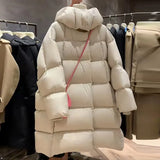 High Luxury Big 90 White Duck Down Down Jacket Women's Long 2024 Fashion Extremely Cold And Thick Puffs Warm Loose Coat-Outfit