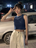 Top Women Solid Basic T-shirts Vest Seamless Streetwear Rib-Knit Sleeveless Casual Tank Tops Female Traf Y2k