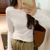 Round Collar Solid Color Elastic Long-Sleeved T-Shirt Women's Autumn And Winter New Basic Inner Bottom
