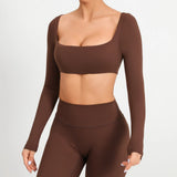Zingj Tie Chest Pad Long Sleeve Yoga Suit Outdoor Running Fitness Suit Quick Dry Long Sleeve T-Shirt Sports Top Women-Outfit