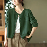 Zingj 2024 New Art Retro Cotton Thread Knit Cardigan Female Round Collar Long Sleeve Coat Fashion Casual Outside-Outfit