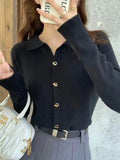 Zingj New Polo Collar Button Thread Knitted Sweater Chic French Retro Inner Long-Sleeved