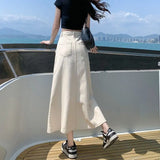 Zingj 2024 New Vintage High-Waisted Denim Skirt Female Medium Long A-Line Hip Fishtail Skirt-Outfit