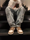 Street Jeans Men's Star Embroidery Design Straight Trousers Chao Brand Ins Loose Wide-Leg