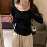 Fish Bone Design Sense Of Minority Slim Bottomed Shirt Women's Autumn New Long-Sleeved T-Shirt Shows Thin