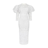 Round Neck Lace Basic Model Puff Sleeve Three-quarter Slim-fit Party