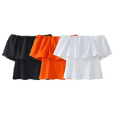 2024 New Street Style One-Word Open-Shoulder Simple Blouse