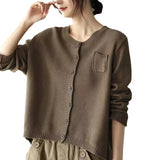 Zingj 2024 New Art Retro Cotton Thread Knit Cardigan Female Round Collar Long Sleeve Coat Fashion Casual Outside-Outfit