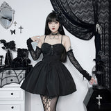 Autumn New Polo Collar Bubble Sleeve Blouse Cornflower Ribbon Slim Suspender Dress