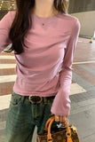 Sense Minority Pleated Long-Sleeved T-Shirt Women's Autumn And Winter New Slim And Thin Short Style Top With
