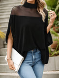 Women's Clothing 2025 Spring And Summer Women's T-Shirt Fashion Nets With Bare Shoulder Bat Sleeve High Collar Top In Spring And
