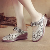 Zingj Muffin Heel Flat-Soled Women's Slippers Cave Style Leather Hollowed-Out Sticky Mother Shoes Flat Soles Raised Soft
