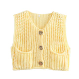 2025 Spring And Autumn 2025 New Women's Pocket Sleeveless Short Knitted Cardigan