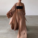 Soft Women Three Piece Set Fashion Wrap Cardigan Tops And High Waist Pants Suit Female Casual Simple Tracksuits