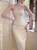 Backless Sexy Strap Summer Women Midi Dresses Sleeveless Camisole Evening Party Clothes Lady Robe