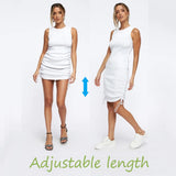 Ribbed Elastic Mini Dress Ruched Drawstring Adjustable Length Vestidos Sexy Party O-Neck Summer Bodycon Club