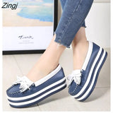 spring High Quality Women Flats Platform shoes Tassel Slip-on Round Creeper black Brogue Loafers