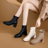 Zingj Boots And Ankle Boots Women Korean 2024 New Autumn And Winter Thick Heel Martin Boots Square Head Thin Boots Women Back