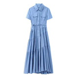 New Belt Shirt-Style Splicing Dress