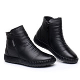 2021 Winter Genuine Leather Ankle Boots Handmade Lady Soft Flat Shoes Comfortable Casual Moccasins Side Zip Ankle