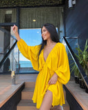 New V-Necked Long-Sleeved Dress Independent Design Bubble Sleeve