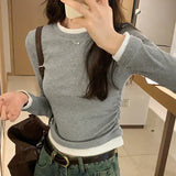 Style Ins Thin Fake Two Long-Sleeved T-Shirts For Girls In Autumn And Winter With Ruffled