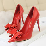 Zingj Korean Version Of Fashion Sweet High-Heeled Shoes With High Heel Delicate Show Thin Shallow Mouth Pointed Bow Single