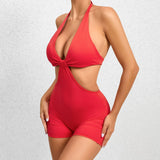 Zingj Fake Two-Piece Yoga Clothes Dance Sports Elastic Hollow Out Tight Fitness One-Piece Yoga Pants-Outfit