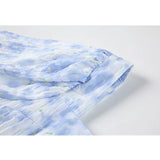 Broken Flowers Dress French Square Neck Puff Short Sleeve High Waist Casual Fashion Baggy Long Skirt Ladies