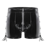 Zingj Men's PVC Mirror Bright Leather Boxer Shorts Sexy Zipper Open File Lederderers Size