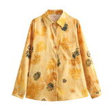 Spring Satin Printed Shirt 8241035 Casual Pants