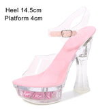 Square Heels Glowing Sandals Women Summer LED Flowers Transparent High Heels Shining Platform Thick Heel Ladies Banquet