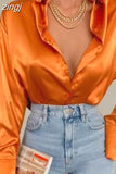 Satin Long Sleeve Blouses Women 2023 Autumn Vintage Blue Green Silk Shirt Women Casual Loose Button Up Street