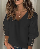 Blend Fashion Women's Wear Pure Color Knitted V-neck Loose Long Sleeve