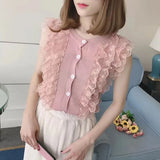 Zingj Summer New Lace Hook Flower Hollow Bottom Shirt Thin Slim Sleeveless Vest Sweater Top Women's